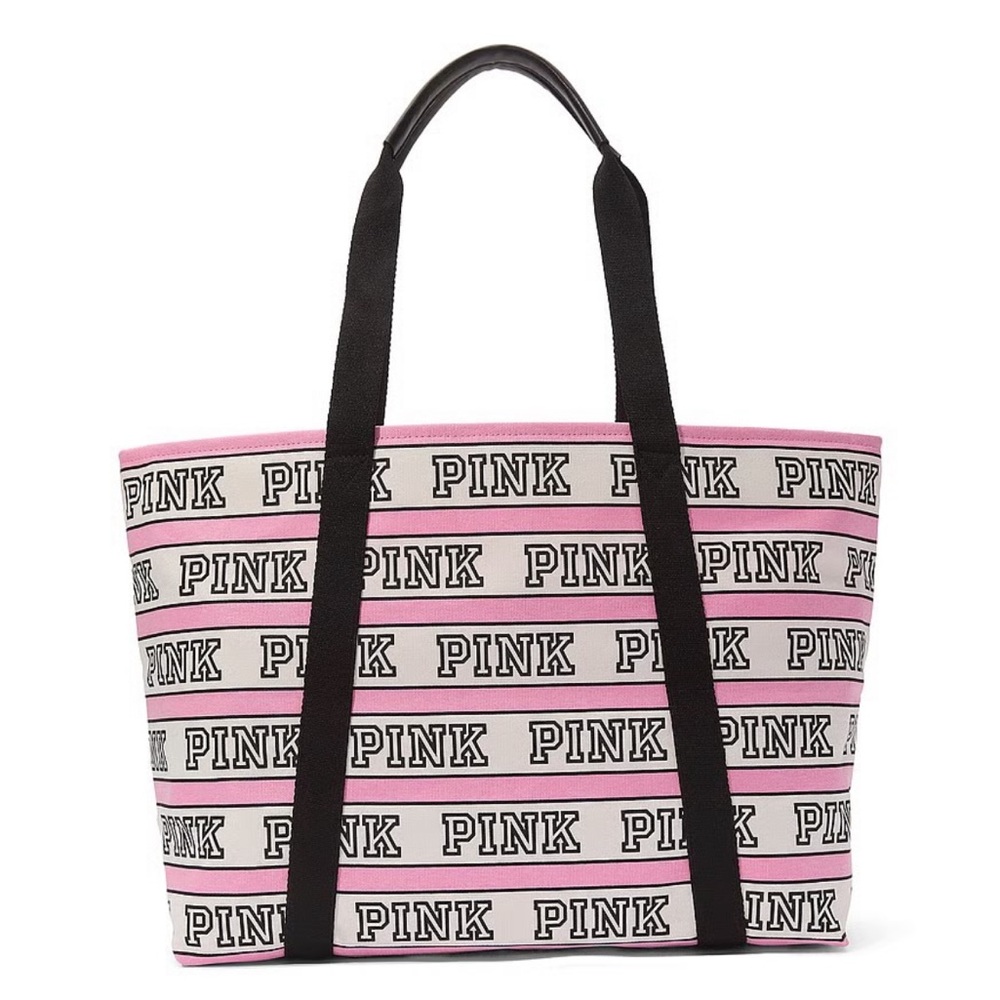 Victoria's Secret PINK Pink & White Striped Logo bag